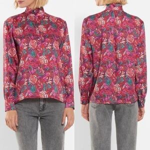 ROSEANNA Hendrix Marshall Blouse • Y2K Raspberry Red Floral High Neck Top Sz 8